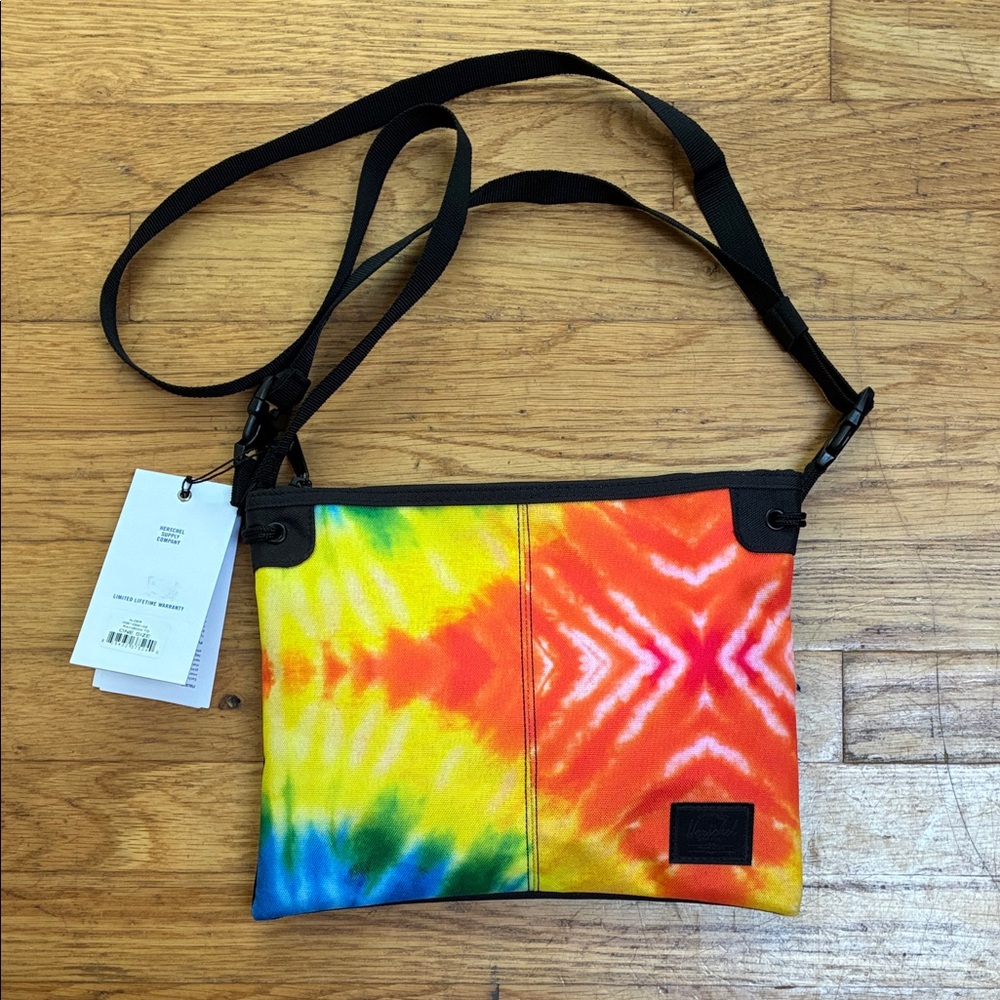 NWT Herschel Supply Co. Tie Dye Rainbow Alder Adjustable Crossbody Clutch Bag